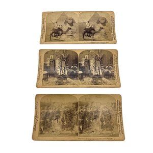 3 Strohmeyer & Wyman Stereoview Cards Clifford Calverley Sphinx Childs Prayer